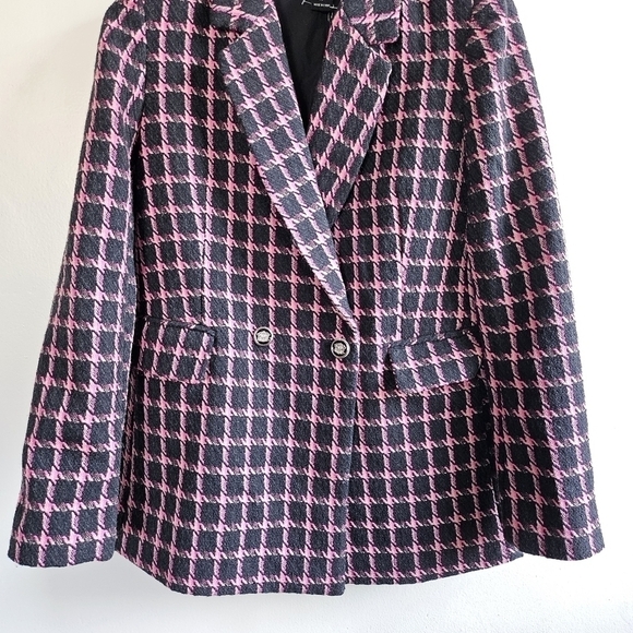 New Rachel Zoe Tweed Plaid Double Beasted Wool Blend Black/Pink Blazer NWT Small - Picture 6 of 10